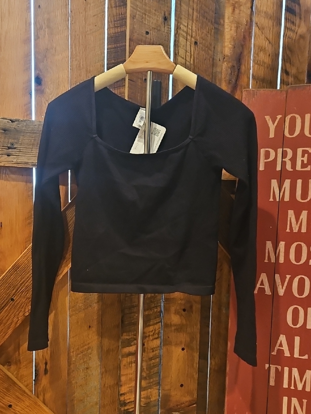 395 Nikibiki Black Long-Sleeve Scoop Crop Top